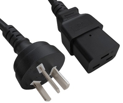 Power cord China type I to C19 1.5mm², 3m CHN 3pin/IEC 60320-C19, CCC, black