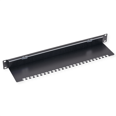19" Panel vyväzovací, organizér, prechodka s kefkami a podperou, 1U, kovový, čierny