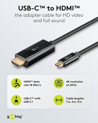 Kábel USB 3.1 Typ C na HDMI M/M 3m, gen.2, 4K@60Hz, čierny, pozl. konektor