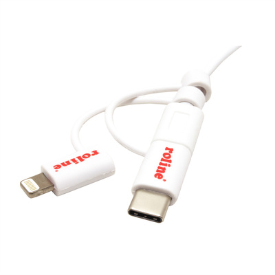 Kábel USB 2.0 A-MICRO-B M/M + Redukcia na USB 3.1 Typ C a lightning, 1m, High Speed, biely