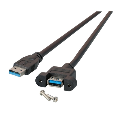 Kábel USB 3.2 Gen 1, A-A M/F 1.8m, 5Gbps, čierny, predlžovací, s panelovým konektorom