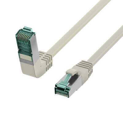S/FTP (PiMF) Patchkábel LSOH 0.5m cat.6a, sivý, Cu, zahnutý (1x90°)