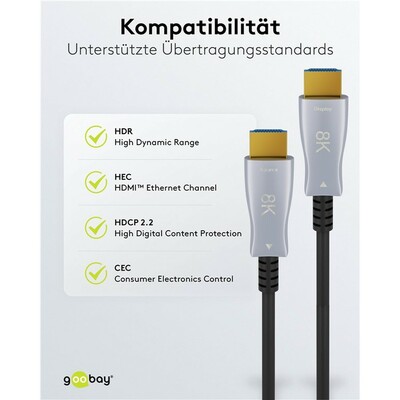 Kábel HDMI M/M 50m, Ultra High Speed+Eth, 8K@60Hz, HDMI 2.1, čierny, jednosmerný, aktívny, optický