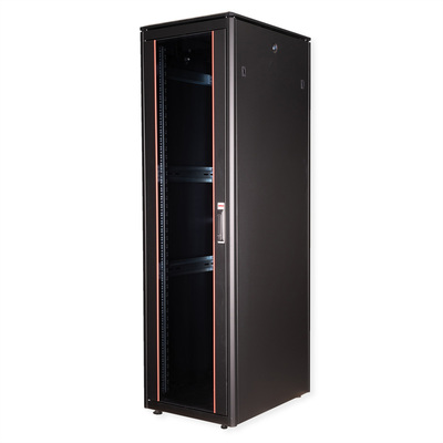19" Rack na podlahu 42U, 2053x600x800mm (HxWxD), PRO, sklenené dvere, čierny