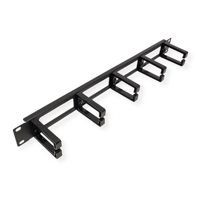 19" Panel vyväzovací, organizér, 5x oko (Typ C), 1U, s priechodkou kábla, čierny