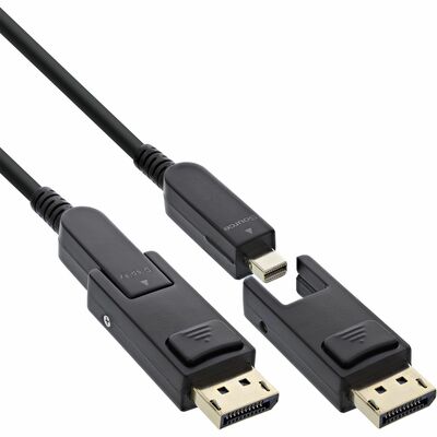 Kábel DisplayPort mini M/M 50m, 8K@60Hz, DP v1.4, 32.4Gbit/s, jednosmerný, optický, + adapéry na DP