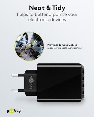 Nabíjačka USB 230V 4port, 4xUSB A, 3A, 30W, čierna