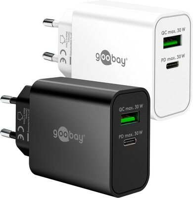 Nabíjačka USB 230V 2port, 1xUSB A, 1x USB Typ C, 30W, Power Delivery, Quick Charge 3.0, biela