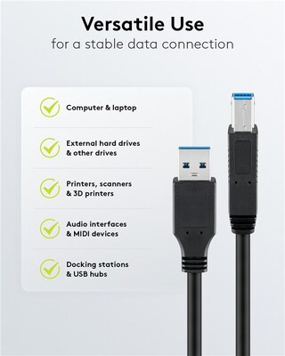 Kábel USB 3.2 Gen 1, A-B M/M 0.25m, 5Gbps, čierny