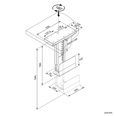 Držiak PC pod dosku stola, max 10kg pre PC široké 70-134mm, výška 390-540mm, otočný, čierny