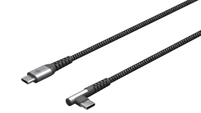 Kábel USB 2.0 Typ C CM/CM 1m, High Speed, Power Delivery 60w 20V3A, čierny/sivý, zahnutý 90°