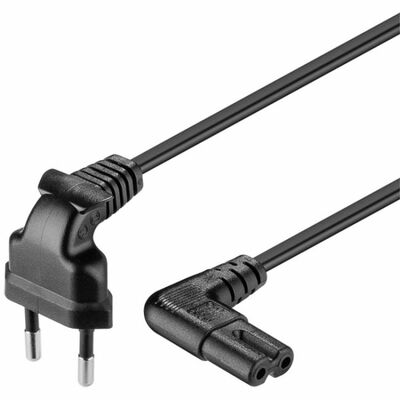 Kábel sieťový 230V, 2pin vidlica (CEE7/16) lomená - C7 (2pin) zahnutý, 2m, 0.75mm², 2.5A, čierny