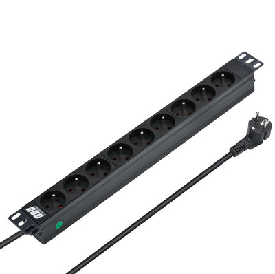 19" zásuv. lišta 9xUTE, vidlica (CEE7/7), 16A, 3600W, 1.8m, čierna