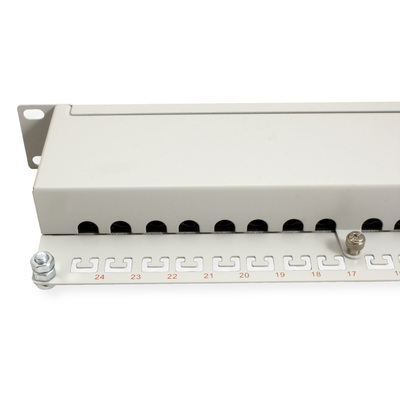 19" Patch panel 24port cat.6, tienený s uzemnením, celokovový, 1U, sivý