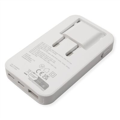 Nabíjačka USB 230V 3port, 1xUSB A, 2xUSB Typ C, 65W, PD, QC 3.0, cestovná/skladacia, biela