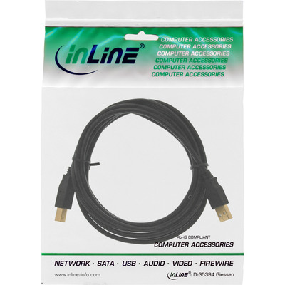 Kábel USB 2.0 A-B M/M 10m, High Speed, čierny, pozl. konektor