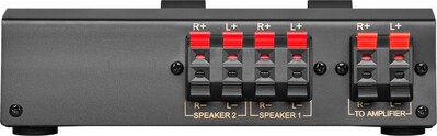 Prepínač reproduktorov AVS12-4, 2x Speakers OUT, 1x Amplifier IN, max. Ø 4 mm², čierny