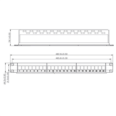 19" Patch panel 24port Keystone, netienený, 1U, čierny