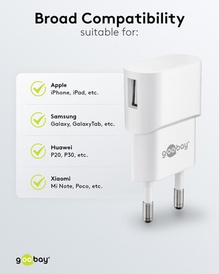 Nabíjačka USB 230V 1port, 1xUSB A, 1A, 5W, biela