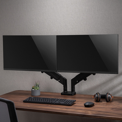 Držiak pre 2x monitor na stôl, úchyt o dosku, pneumatický, max 9kg, rameno 522mm VESA 75/100 čierny
