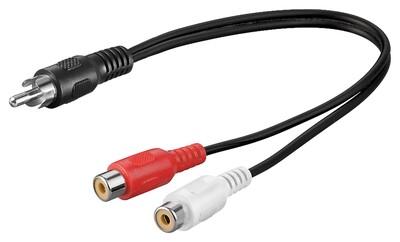 Káblový adaptér Cinch(RCA)/2xCinch(RCA), M/2xF, 0.2m, čierny
