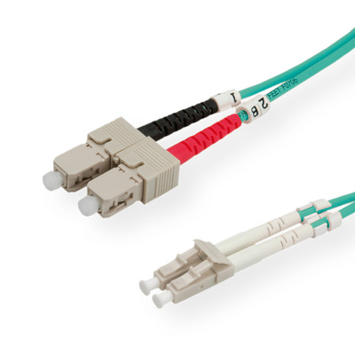 Fiber kábel LC-SC, 2m Duplex OM3(50/125µm), LSOH, 2.8mm, tyrkysový