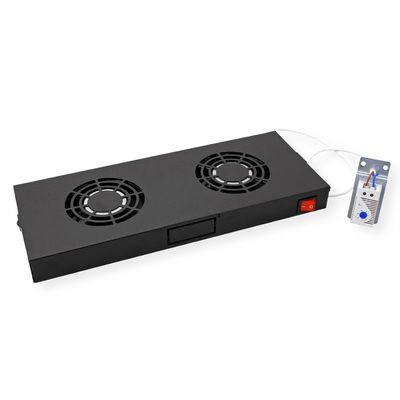 19" Ventilačná jednotka, 2 vetráky, 1U, s termostatom, čierna