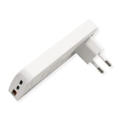 Nabíjačka USB 230V 3port, 1xUSB A, 2xUSB Typ C, 65W, PD, QC 3.0, cestovná/skladacia, biela