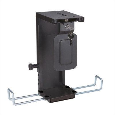 Držiak PC pod dosku stola, max 10kg, šírka do 125mm, výška do 358mm, otočný, uzamykatelný, čierny