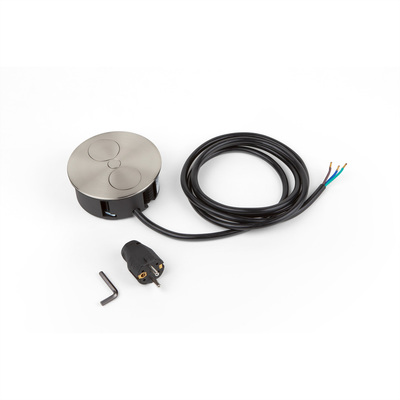 TWIST 2xUTE 230V, 2m kábel 1.5mm², vidlica CEE7/7, nerezová farba
