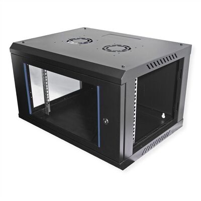 19" Rack na stenu 6U, čierny, 379x600x450mm (HxWxD), odnímateľné bočnice
