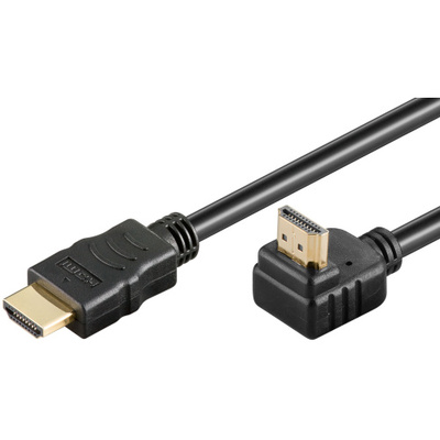 Kábel HDMI M/M 1.5m, High Speed+Eth, 4K@30Hz, HDMI 1.4, G, čierny, zahnutý konektor 90° smerom hore