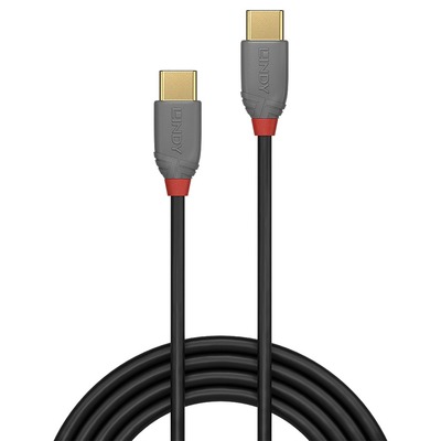Kábel USB 2.0 Typ C CM/CM 3m, High Speed, Power Delivery 60w 20V3A, čierny, pozl. kon., Anthra Line