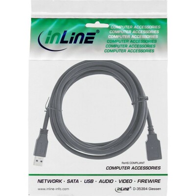 Kábel USB 3.2 Gen 1, A-A M/F 5m, 5Gbps, čierny, predlžovací