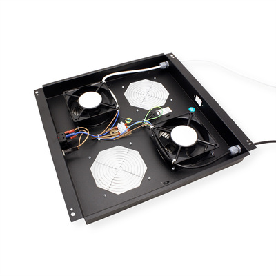 19" Ventilačná jednotka, stropná, 2 vetráky, s termostatom, čierna, RAL9005