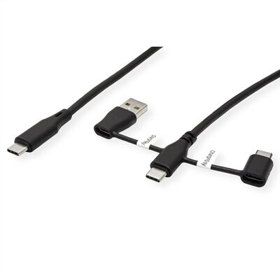 Kábel USB 2.0 Typ C CM/CM + Redukcia na USB 3.1 Typ C(datablock) a USB A, 1m, High Speed, čierny