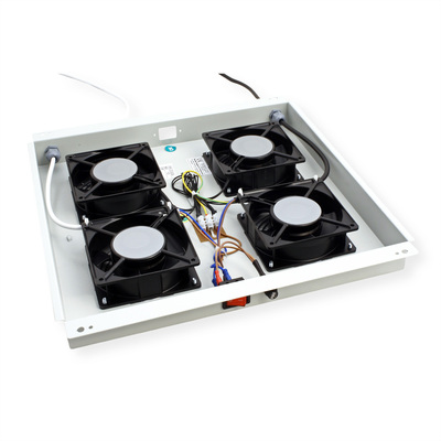 19" Ventilačná jednotka, stropná, 4 vetráky, s termostatom, sivá, RAL7035