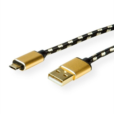 Kábel USB 2.0 A-MICRO-B M/M 0.8m, High Speed, čierny/zlatý, Gold, pozl. kon., REVERSIBLE