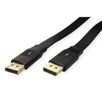Kábel DisplayPort M/M 2m, 8K@60Hz, DP v1.4, 32.4Gbit/s, čierny, pozl. konektor, plochý