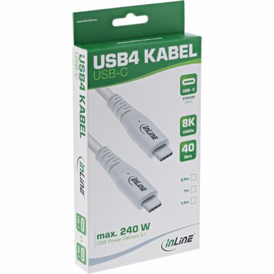 Kábel USB 4 Gen 3x2, Typ C CM/CM 1m, 40Gbps, PD 240w 48V5A, biely, TPE