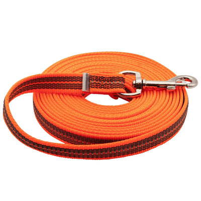 Vodítko stopovacie s uškom pogumované, 19mm/10m, nerezová karabína, oranžové, HS