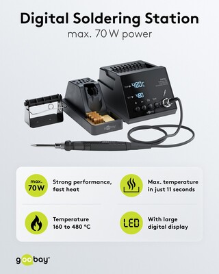 Elektrická spájkovačka 70 W, profi digitálna s LCD displejom, 160–480°C, čierna