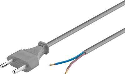 Kábel sieťový 230V, 2pin vidlica (CEE7/16) priama - dutinky, 1.5m, 0.75mm², 2.5A, surový, sivý