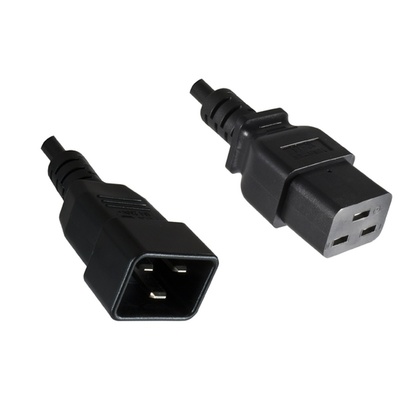 Kábel sieťový 230V predlžovací, C19 - C20, 1m, 1.50mm², 16A, čierny