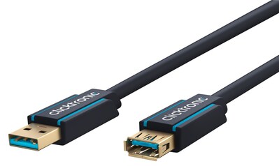 Kábel USB 3.2 Gen 1, A-A M/F 1.8m, 5Gbps, predlžovací, modrý, ClickTronic, pozl. konektor