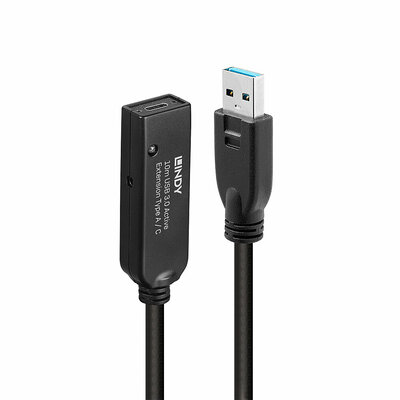 Kábel USB 3.2 Gen 1, AM/CF Typ C 10m, 5Gbps, predlžovací, čierny, aktívny, PRO, reťazitelný