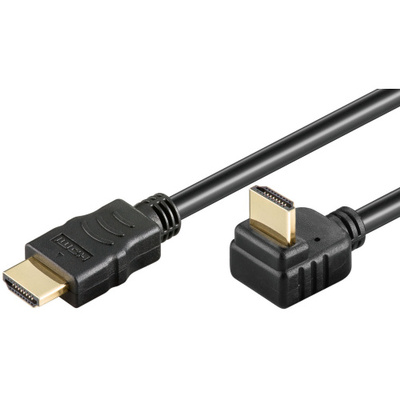 Kábel HDMI M/M 1.5m, High Speed+Eth, 4K@30Hz, HDMI 1.4, G, čierny, zahnutý konektor 90° smerom dole