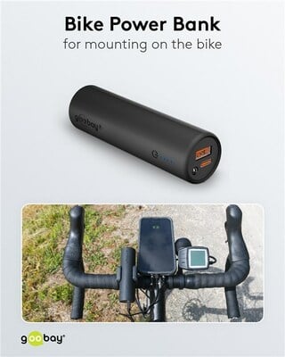PowerBank 5000mAh s držiakom na bicykel, 1x USB A, 1x USB Typ C, Power Delivery, čierny