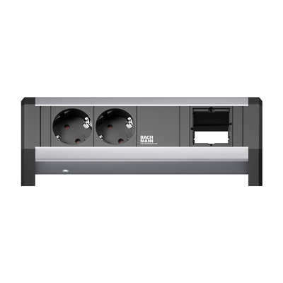 DESK 2xSCHUKO 230V, 1xCustom, GST18 IN/OUT, hliník/čierny