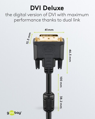 Kábel DVI-D M/M 1.8m, Dual-Link, 3840x2160@30Hz, HQ s ferrit., čierny, G pozl. Konektor